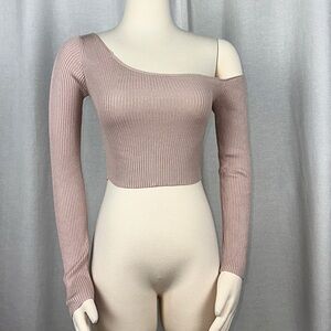 Missguided Off Shoulder Knit Crop Top Tan US 4